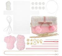 WADORN Kit de Sac en Laine Fait Main pour Femme, Kit de Fabrication de Sac à Main en Tricot et Crochet avec Perles D'Imitation Sac à Bandoulière en Plastique Vierge en Maille Ensemble, Rose