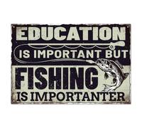WADORN L'Éducation Est Importante Mais Pêche Est Encore Plus Importante, Panneau de Pêche Amusant Décoration Murale Vintage Panneau Décor pour Cabane Maison Homme Caverne, 20x30cm