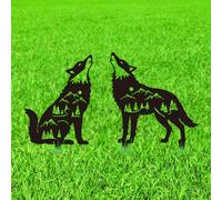 WADORN Lot de 2 piquets décoratifs en métal pour jardin, silhouette de loup hurlant, statues d'animaux en métal, décoration de jardin noire, décorations d'art pour la maison, l'extérieur, la terrasse