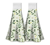 WADORN Lot de 2 torchon de Cuisine à Suspendre avec Motifs de Fleurs et de Plantes Printanières Essuie Mains à Feuilles avec Crochet à Boucle Absorbant à Suspendre pour la Cuisine 31.5x34.5cm