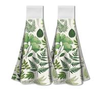WADORN Lot de 2 torchons Cuisine à Suspendre Botanic, Serviettes à Main Douces Absorbantes en Microfibre de Feuilles Vertes de Boucle Plantes de Fougère Serviettes à Vaisselle pour Salle de Bain