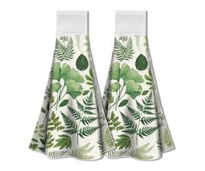 WADORN Lot de 2 torchons Cuisine à Suspendre Botanic, Serviettes à Main Douces Absorbantes en Microfibre de Feuilles Vertes de Boucle Plantes de Fougère Serviettes à Vaisselle pour Salle de Bain