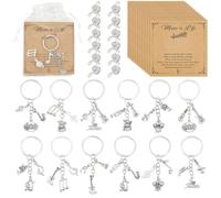 WADORN Lot de 24 porte Clés/Pin'S Musicaux en Gros Cadeaux Musicaux pour Élèves de Chorale Broche MusicaArgentée Porte Clés Carte Inspirante et Sachet en OrganzaRécompenses de Rentrée ScolaireCoffret