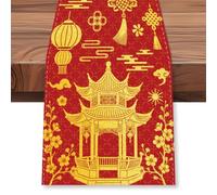 WADORN Nappe de Table Architecture Traditionnelle Chinoise, 33 x 183cm Décoration de Table Culture Chinoise Décor de Cuisine Hibachi Japonaise pour Fête Printemps Nouvel an Joyeux Vacances à Domicile