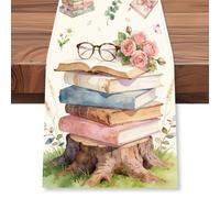 WADORN Nappe de Table Livre de Fête 33x183 cm Décoration de Table de Club de Lecture Bibliothèque Art Imprimé Rustique de Livre d'Histoires Nappes Lavables en Machine pour Faveurs Lecture à Domicile