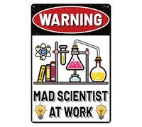 WADORN Panneau de Décoration Murale Savant Fou, Plaque Métallique Rétro Avertissement Scientifique Fou au Travail 20x30 Cm Décoration Amusante pour Salle de t Laboratoire de Chimie