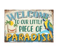 WADORN Panneau en Étain en Métal Bienvenue Sur Plage, 20x30cm Plaque Murale Humoristique en Étain Idéale pour Bars Cafés Pubs Maison Bienvenue dans Notre Petit Coin de Paradis