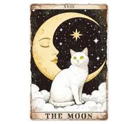 WADORN Panneau métallique vintage White Cat, 20 x 30 cm Carte de tarot Décoration murale rétro pour les amoureux Poster décoratif amusant Cadeaux, la chambre d'étudiant, cuisine,le garage - La Lune