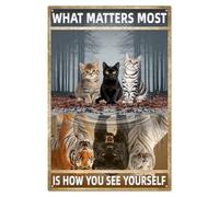 WADORN Plaque en Métal Amusante Chat, Ce Qui Compte le Plus C'Est Façon Dont Vous Vous Voyez Plaque Métallique Vintage Chat Drôle Plaque Inspirante Affiche Rétro Plaque Murale pour Café Bar 20x30cm