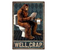 WADORN Plaque en Métal Humoristique Big Foot, Eh Bien Merde Panneaux Métalliques Vintage Sasquatch Farmhouse Plaques D'Art Mural Rustique pour Maison Salle de Bain Toilettes Caverne D'Homme 20x30cm