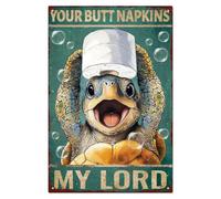 WADORN Plaque en Métal Humoristique Tortue de Mer, Vos Serviettes de Fesses Mon Seigneur Plaque en Métal Vintage Tortue de Mer Drôle Salle de Bain Murale pour Toilettes Chambre Salle Bain 20x30cm