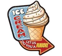 WADORN Plaque en Métal Vintage, 32.1x28cm Plaque Murale Rétro Humoristique en Étain Laissez Nous Vous Faire une Délicieuse Saveur de Glace Décoration pour Magasin Salle de Bain