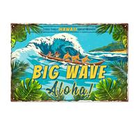 WADORN Plaque en Métal Vintage Big Wave, 20x30cm Plaque Murale Humoristique Rétro Hawaïenne Aloha pour Bar Pub Maison GOOD TIMES HAWAII GREAT FRIENDS Décoration pour Garage Caverne D'Homme