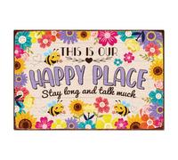 WADORN Plaque en Métal Vintage Ceci Est Notre Endroit Heureux, 20x30cm Plaque Murale Rétro en Métal de D'Abeilles Fleurs Décoration Rustique et Amusante pour Maison Chambre Café Bar Pub Club Garage