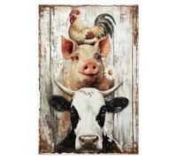 WADORN Plaque en Métal Vintage Cochon une Vache Ou un Poulet, 20x30cm Plaque Murale Rétro en Étain Motif Animaux de Ferme Décoration Murale Amusante Superposition D'Animaux Cadeau pour Maison