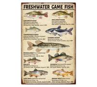 WADORN Plaque en Métal Vintage Connaissance des Poissons, 20x30cm Plaque Murale Rétro en Métal de Poisson D'Eau Douce Décoration Amusante pour Maison Cuisine Chambre Bar Pub Club