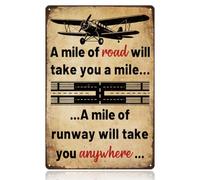 WADORN Plaque en Métal Vintage de Avion Affiche Murale Humoristique, 30x20cm un Mile de Piste Vous Emmènera N'Importe Où Art Rétro Décor D'Aviation Cadeaux Plaque pour Homme Caverne Garage Café Pub