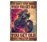 WADORN Plaque en Métal Vintage de Moto, 20x30cm Plaque Murale Rétro en Métal de Inscription You Don'T Stop Riding When You Get Old Cadeau Amusant pour Motard Caverne Maison Bar Pub Club Garage