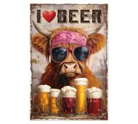 WADORN Plaque en Métal Vintage de Vache des Highlands, 20x30cm Plaque Murale Rétro I Love Beer Décoration Amusante en Métal Idéale pour Caverne Maison Cuisine Chambre Café Bar Pub Club Boutique