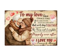 WADORN Plaque en Métal Vintage de Vieux Couple, 20x30cm Plaque Murale Humoristique Rétro pour Mariage Saint Valentin 'Mon Amour Il Était une Fois Je Suis Devenu à Toi Je T'Aime' Décoration Murale