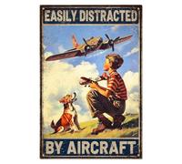 WADORN Plaque en métal vintage en forme d'avion - Facilement distrait par les avions - Décoration murale amusante pour les amateurs d'aviation, cave, chambre à coucher, bar, décoration d'intérieur, 20