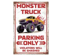 WADORN Plaque en Métal Vintage Monster Truck, 20x30cm Plaque Murale Humoristique en Métal pour Homme 'Monster Truck Parking Only' Décoration pour Maison Chambre Salle de Jeux Fête D'Anniversaire