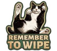 WADORN Plaque en Métal Vintage 'N'Oubliez Pas D'Essuyer', 28x30.6cm Plaque Métallique Humoristique de Chat pour Amoureux des Chats Affiche Murale en Métal pour Salle de Bain Toilettes