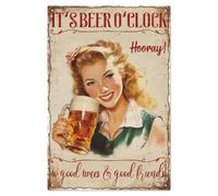 WADORN Plaque en Métal Vintage Pin Up Lady Beer, Plaques Métalliques Amusantes pour Caverne D'Homme C'Est L'Heure de Bière Quelque Part Affiche D'Art Mural Plaques pour Bar à Bière Pub Club 20x30cm