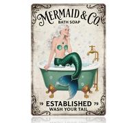 WADORN Plaque en Métal Vintage Shampoing de Bain Mermaid Company, 30x20cm Plaque Décorative Rétro Wash You Tail Sirène Humoristique Idéale pour Salle de Bain Garage Bar Café Pub Boutique