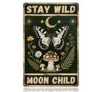 WADORN Plaque en Métal Vintage Stay Wild Moon Child, 30x20cm Plaque Murale Rétro de Champignon Papillon Décoration Murale Amusante Idéale pour Restaurant Garage Bar Café Pub Boutique Maison
