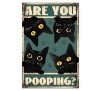 WADORN Plaque Métallique Humoristique Chat Qui Regarde, 20X30cm Êtes Vous en Train de Faire Caca Vintage Panneau Rétro Toilette Art Mural Affiche Plaque pour Maison Salle de Bain Toilettes Chambre