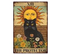 WADORN Plaque Métallique Tarot Cat, 20x30cm Plaque Murale Humoristique en Étain Style Rétro pour Cafés Pubs Bars Maisons Vintage The Protector Tarot Chat Soleil Décoration pour Salon Salle de Bain