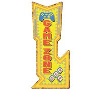 WADORN Plaque Métallique Vintage Game Zone Plaque Murale Humoristique en Étain pour Salle de Jeux 38x16.8cm Style Rétro avec Flèche pour Décoration de Salle de Jeux Garage Bar Caverne D'Homme