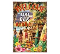 WADORN Plaque Métallique Vintage Tiki Bar, Plaque Murale Humoristique en Étain pour Bar Club Pub Caverne D'Homme Plage Bienvenue Tik Aloha Décoration pour Garage Club 20x30cm