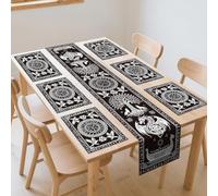 WADORN Set de Napperon de Table et sous-Plats Noirs Arbre de Vie Viking, sous-Plats Corbeau Viking & Arbre pour Cuisine et Salle à Manger, Art Moderne pour Décoration de Fêtes à la Maison