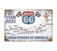 WADORN Vintage Route 66 signe métallique Obtenez vos coups pied principale l'Amérique 30x20cm carte étain signe pour facile pendant décor rétro pour garage homme cave bar cadeaux décoration murale