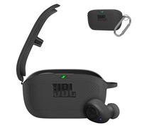 WADVCU Coque de protection en silicone pour JBL Vibe Buds - Résistant aux rayures - Résistant aux chocs - Logo visible - Compatible avec les écouteurs JBL Vibe Buds - Avec mousqueton - Noir