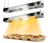Wärmelampe Küche Gastro Edelstahl, 30-85℃ Hängende Wärmelampe mit Belüftungsschlitzen, Professionelle Hängend Speisenwärmer Lampe, Lebensmittel Wärmelampe für Buffet und Partys(2PCS,90cm)