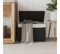 Wäschekorb mit Deckel, Handgewebt aus Poly Rattan, Wäschetrennung, Abnehmbarer Innenbeutel, Klappbar, Schwarz, 55,5W x 35D x 34H cm