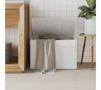Wäschekorb mit Deckel, Handgewebt aus Poly Rattan, Wäschetrennung, Abnehmbarer Innenbeutel, Klappbar, Weiß, 55,5W x 35D x 34H cm