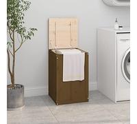 Wäschetruhe aus Massivholz Kiefer, mit Gasdruckfeder, Latten-Design, Stauraum für Wäsche und mehr, Honigbraun, 44W x 44D x 66H cm