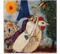 Waeta Rnvzx Affiches Célèbres De Marc Chagall《Les Fiancés Et La Tour Eiffel》Tableau sur Toile Marc Chagall Art Et Estampes Murales Photos De Décoration D’intérieur 40x40cmx1 sans Cadre