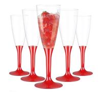 WAF TUNDRA - Lot de 60 Verres FLUTE À CHAMPAGNE UTILISER & RÉ-UTILISER 100 ml. BPA-Free, Coupe Champagne en PLASTIQUE, Verre a Vin Plastique Reutilisable, Incassables, pour Mariages & Fêtes, (Rouge)