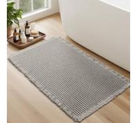 Waffle Bathroom Rug, Super Absorbent Bohemian Style Bath Mat, Non-Slip Shower Mat for Bathroom Floors and Tubs, Super Soft Waffle Weave Rug, Quick Dry, Light Gray, 18x30 inches