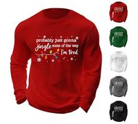 Waffle Probably Just Gonna Jingle Some of The Way I'm Tired T-shirt de Noël à manches longues pour homme Tenues de Noël amusantes Grande taille Chemises fantaisie Costume de Noël Vêtements de vacances