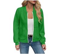 Waffle Veste bomber courte tendance pour femme - Sans capuche - Veste de baseball légère - Décontractée - Couleur unie - Veste demi-saison - Fermeture éclair complète - Col rond - Veste d'aviateur
