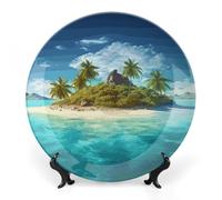 WAFICAC Assiette décorative en céramique, assiette décorative personnalisée Île tropicale, assiettes de collection en porcelaine fine de 15 cm avec présentoir, idéales pour la décoration intérieure.