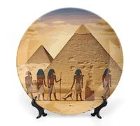 WAFICAC Assiette décorative en céramique, en porcelaine fine, personnalisée, inspirée de la collection de céramiques de l'Égypte antique, avec support. Idéale pour la décoration intérieure.