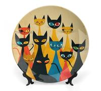 WAFICAC Assiette décorative en céramique, personnalisée avec un groupe de chats, 18 cm, en porcelaine fine, avec support pour vitrine.