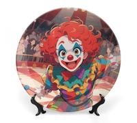 WAFICAC Assiette décorative ronde en porcelaine, motif cirque de clowns, avec support, idéale pour la cuisine, la salle à manger, une cave à vin ou toute autre pièce de décoration. 18 cm (7 pouces).